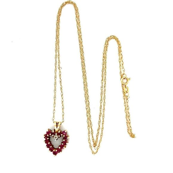 Dainty 14K Gold Rubies/Sapphires Heart Necklace - Picture 8 of 12